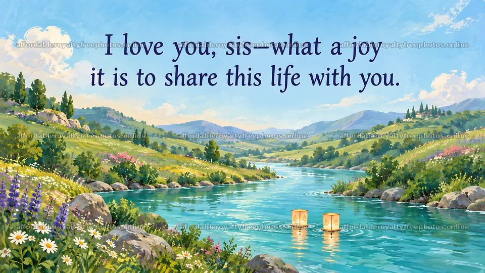 Sister Love Greeting with River Landscape – royalty-free photos 10324x5812