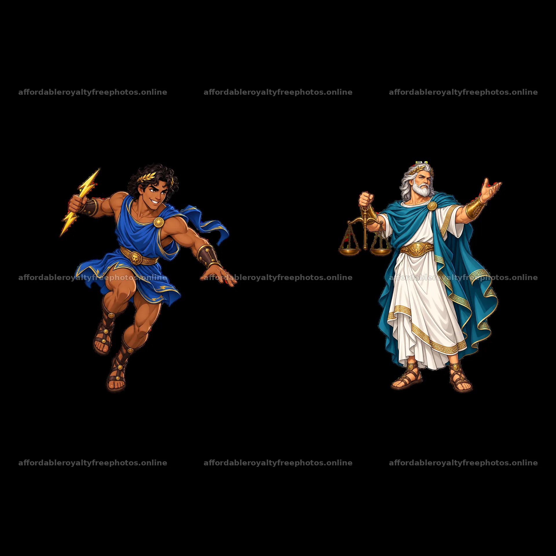 Zeus and Hermes dynamic cartoon sticker illustration – royalty-free photos 7746x7746