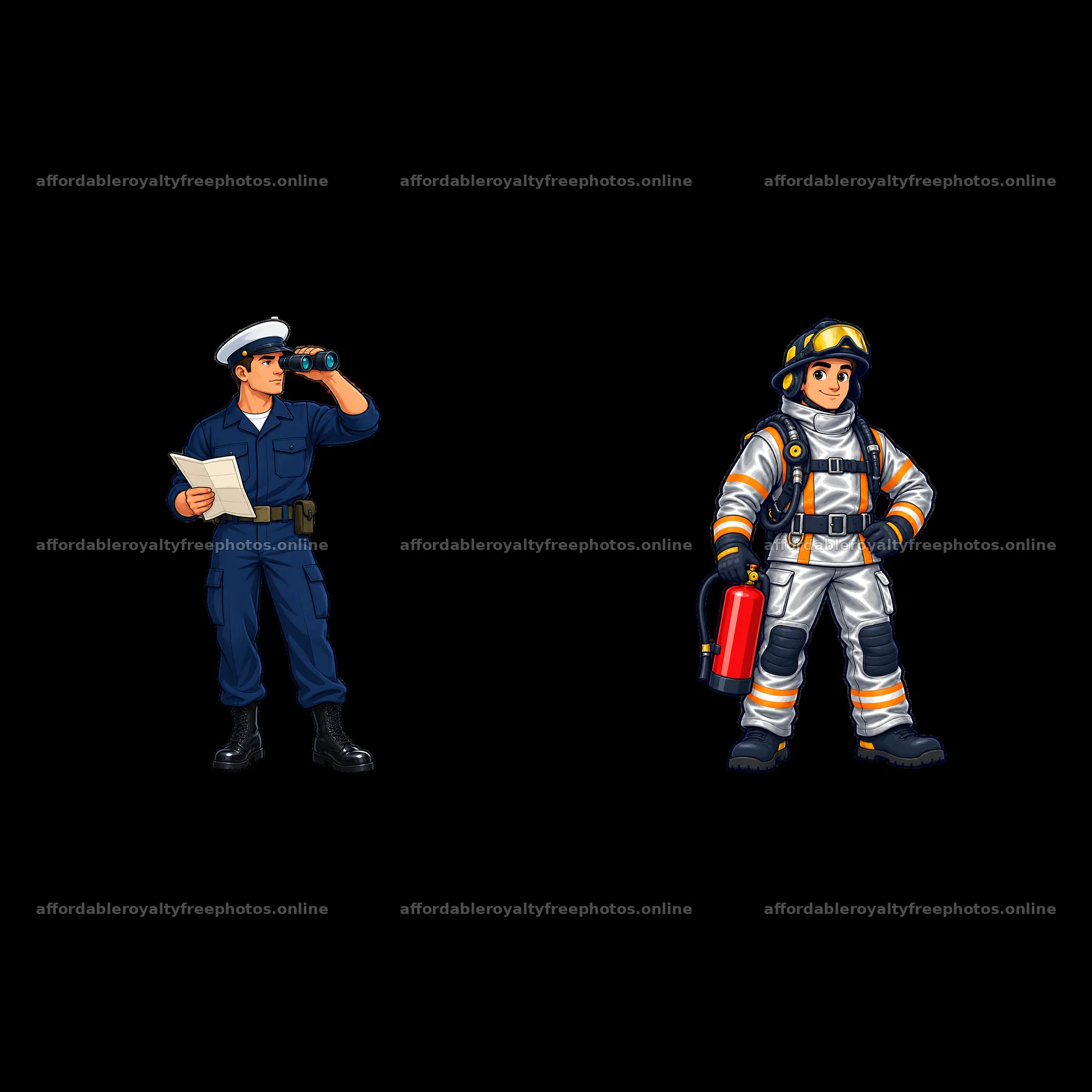 Cartoon characters on an aircraft carrier with safety – royalty-free photos 7746x7746