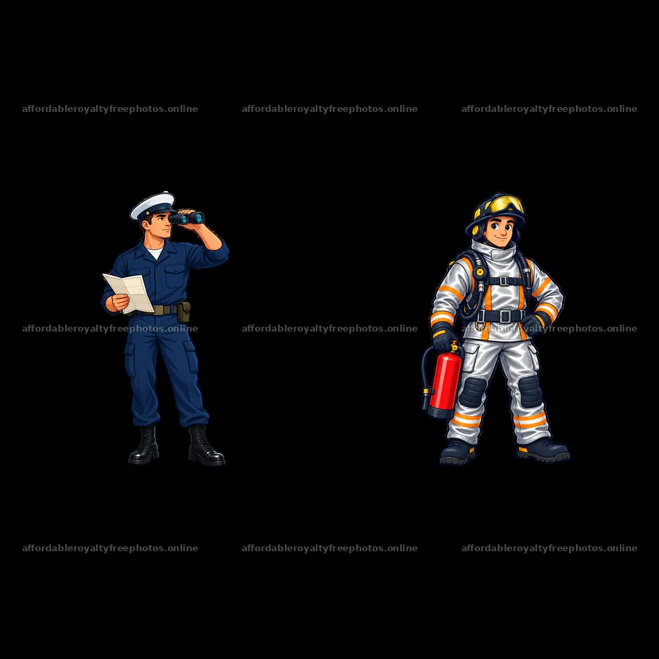 Cartoon characters on an aircraft carrier with safety – royalty-free photos 7746x7746