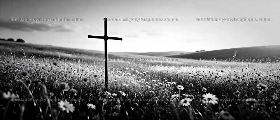 Dark cross in summer meadow with flowers – royalty-free photos 12094x5210