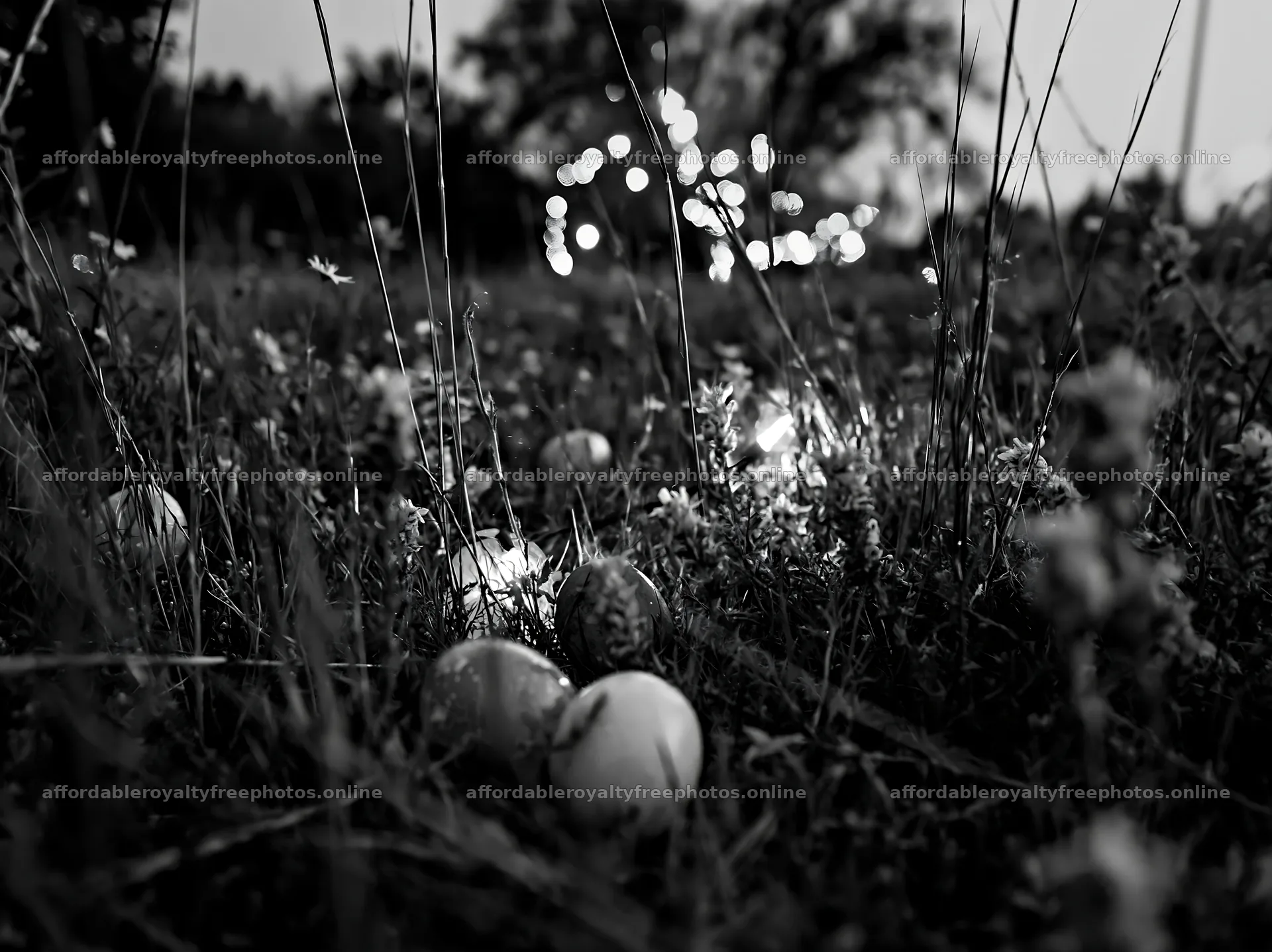 Vibrant Christmas ornaments in a meadow during twilight – royalty-free photos 9174x6866