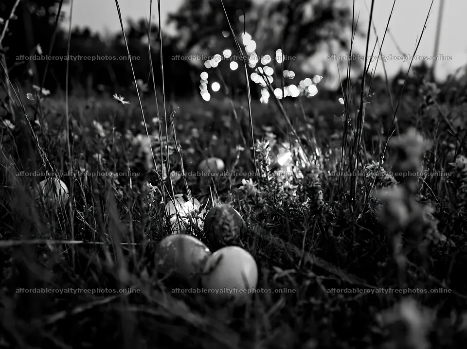 Vibrant Christmas ornaments in a meadow during twilight – royalty-free photos 9174x6866