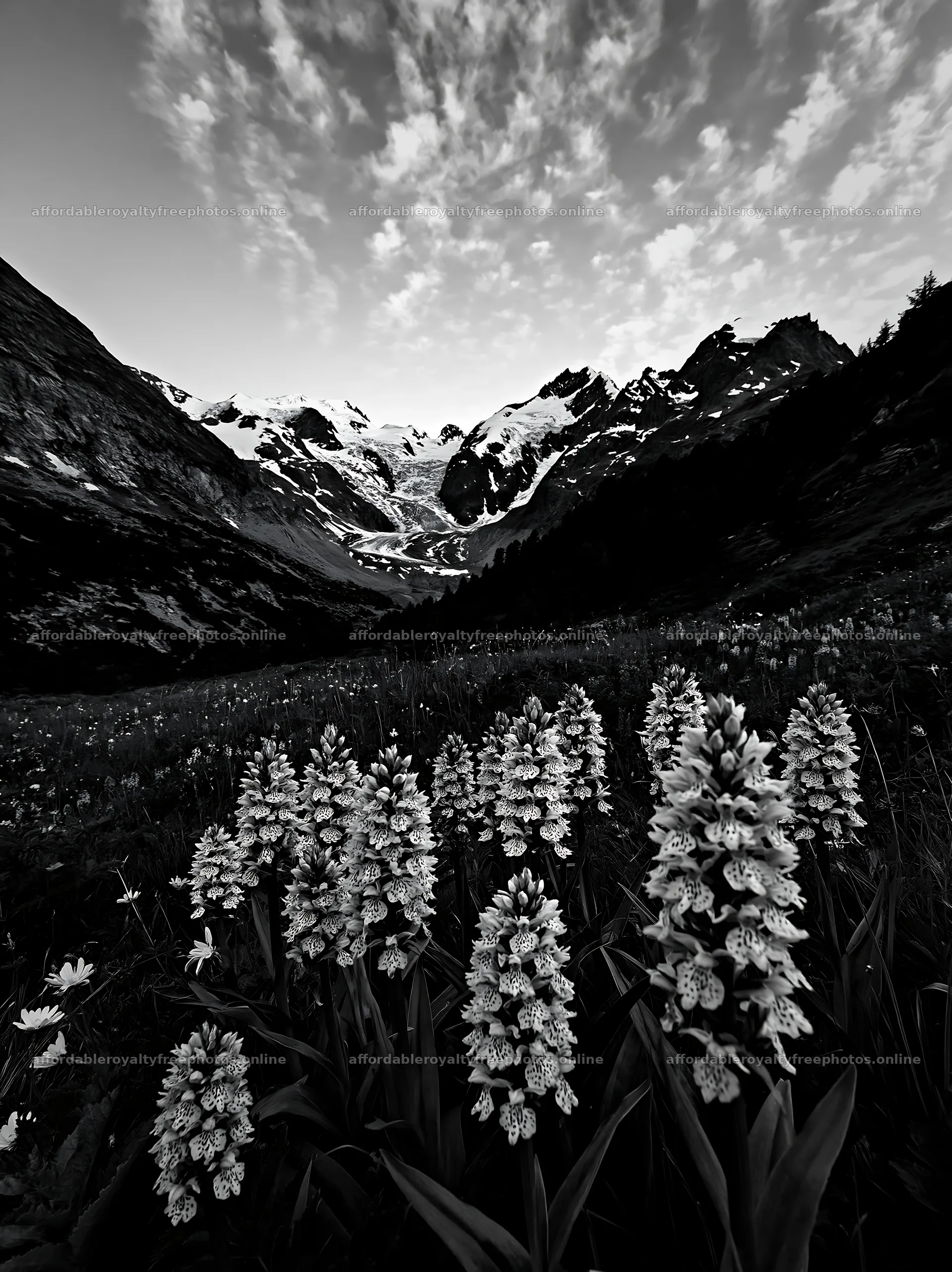 Colorful orchids bloom in a mountainous meadow under a – royalty-free photos 6866x9174