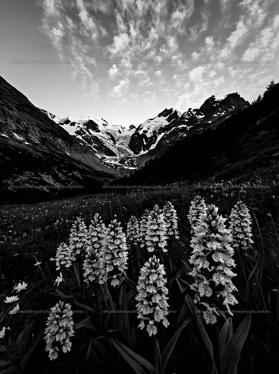 Colorful orchids bloom in a mountainous meadow under a – royalty-free photos 6866x9174