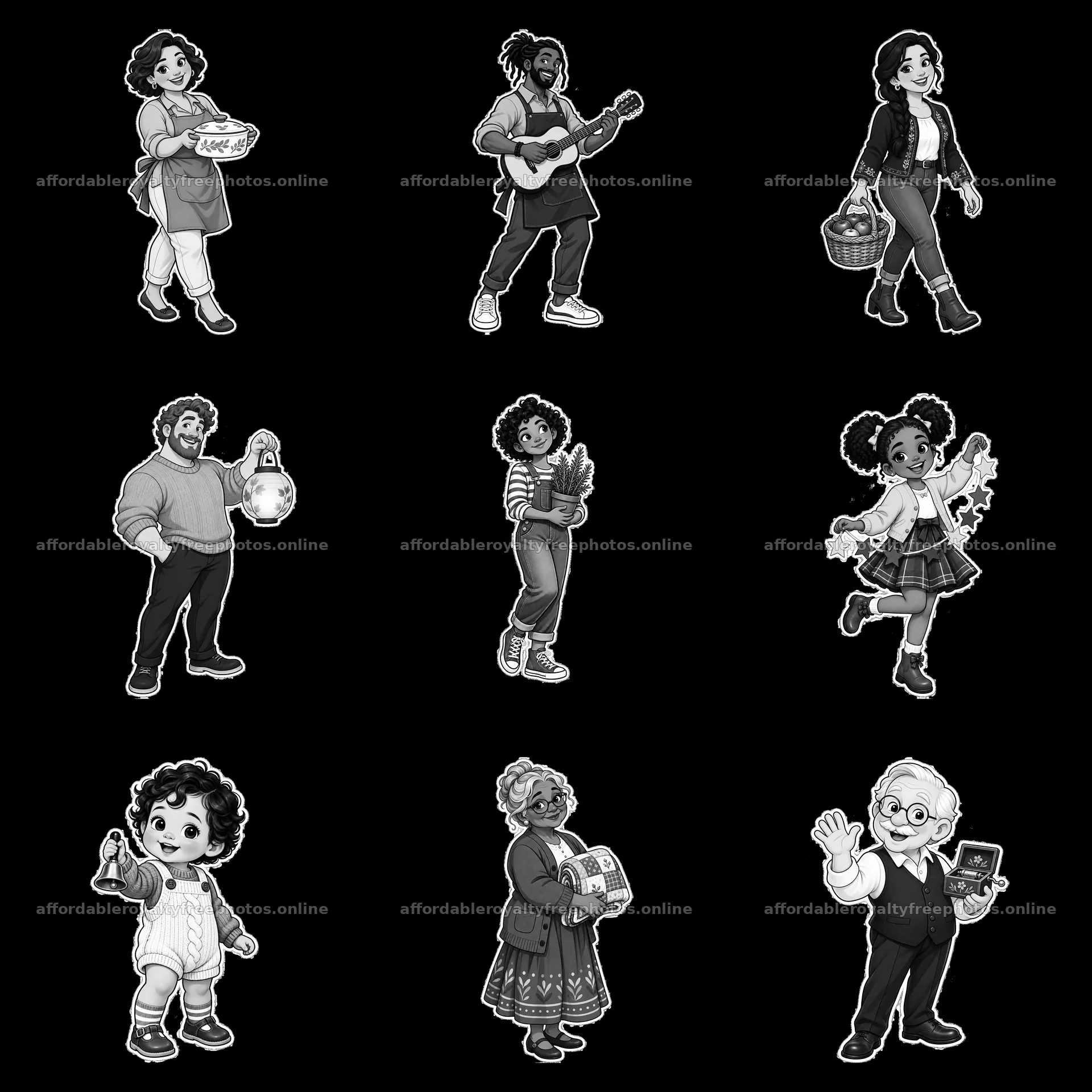Family members engaged in various activities in – royalty-free photos 7746x7746