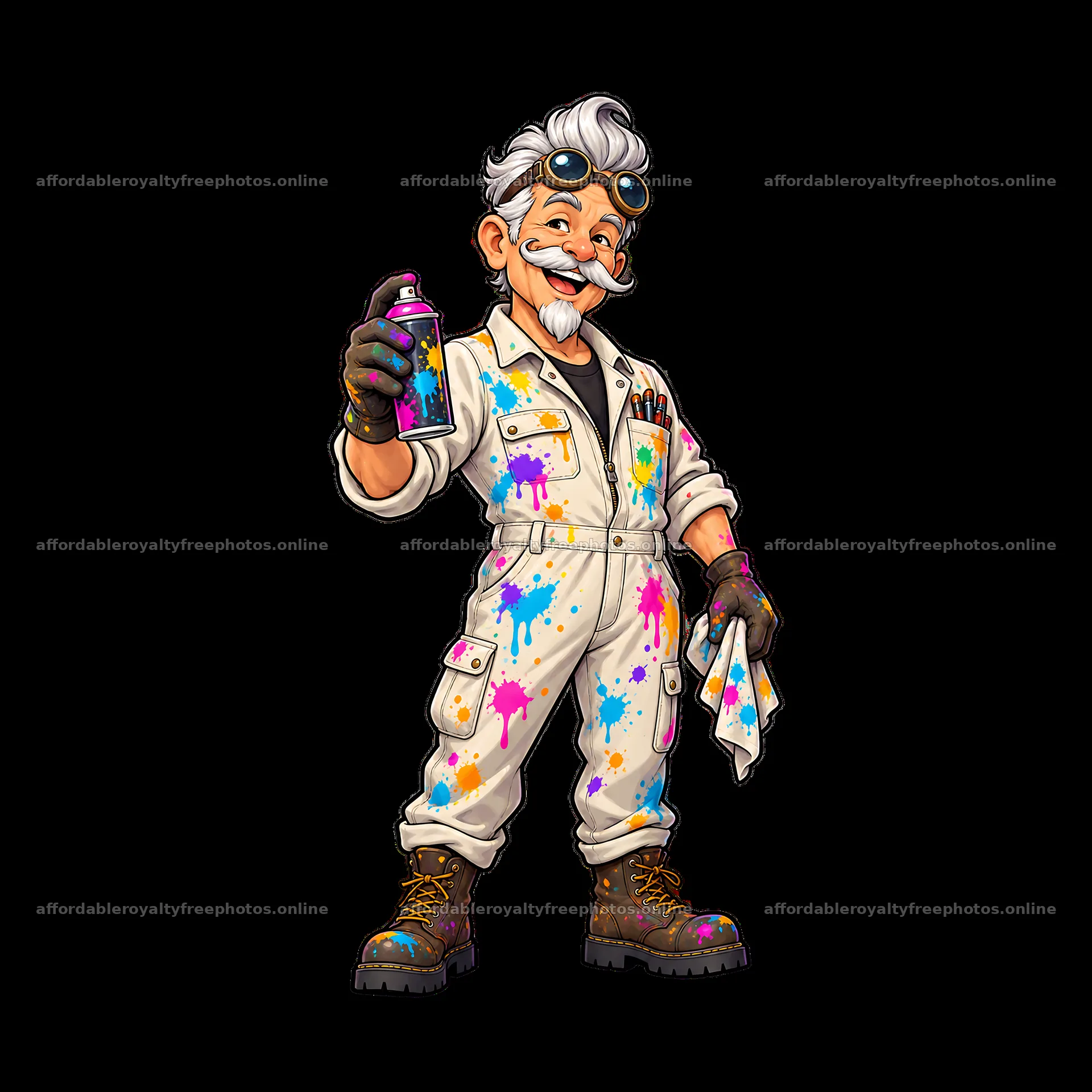 Cool graffiti sprayer character with paint splatters on – royalty-free photos 7746x7746