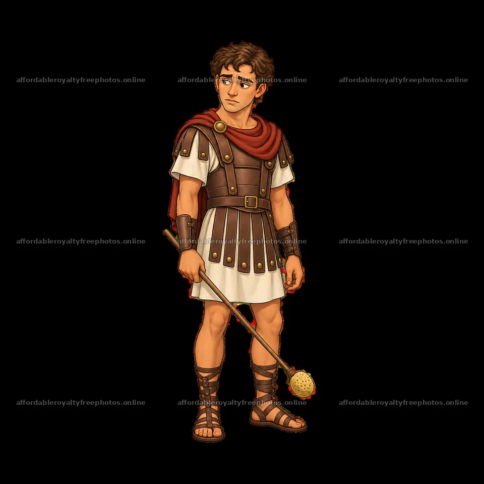 Young Roman soldier holding a club in a simple stance – royalty-free photos 7746x7746