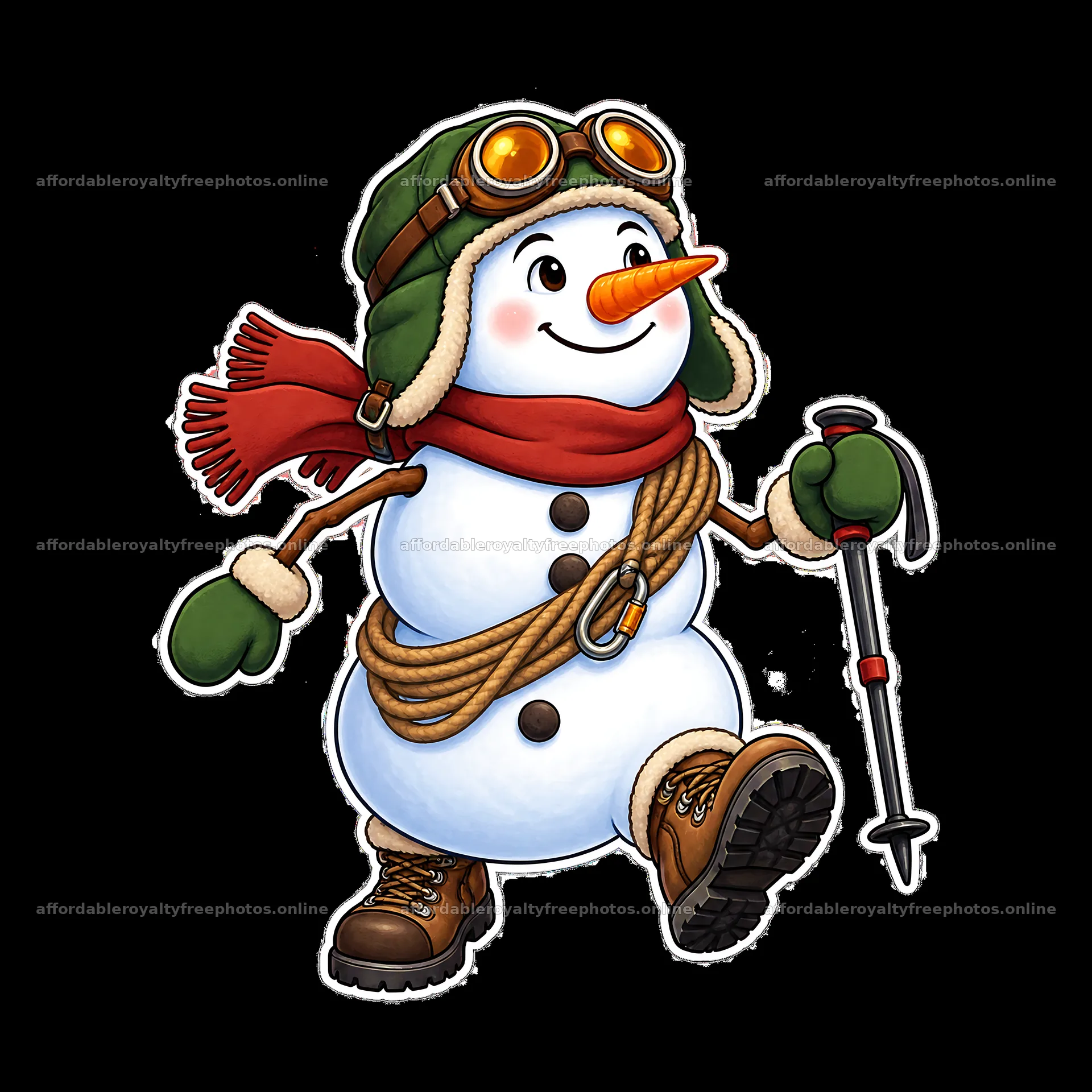 Snowman explorer wearing aviator goggles and winter gear – royalty-free photos 7746x7746
