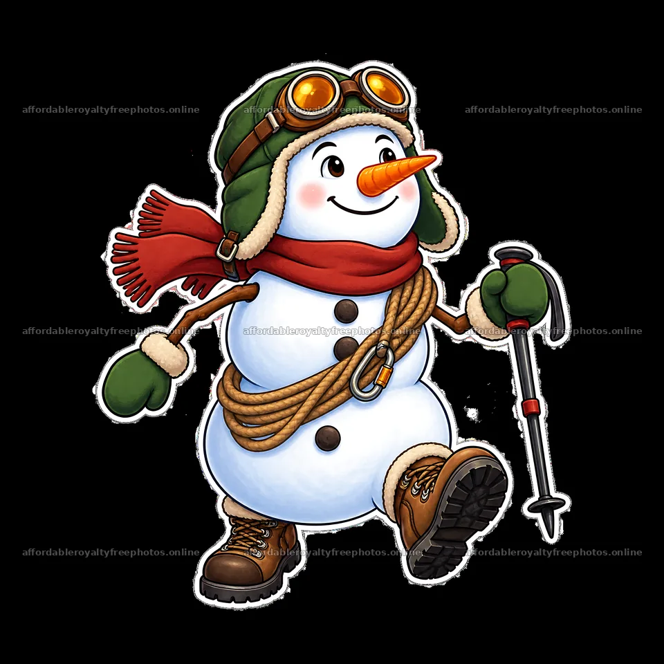Snowman explorer wearing aviator goggles and winter gear – royalty-free photos 7746x7746
