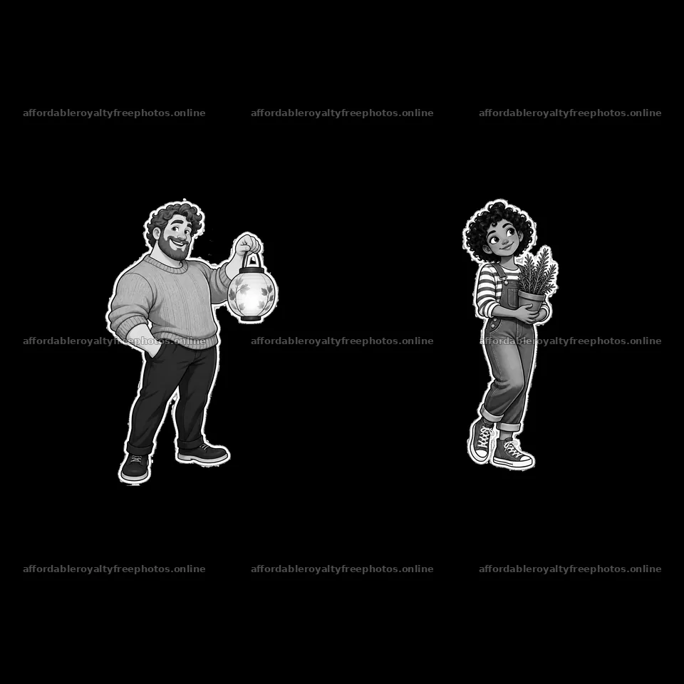 Family members holding lantern and potted plant in – royalty-free photos 7746x7746