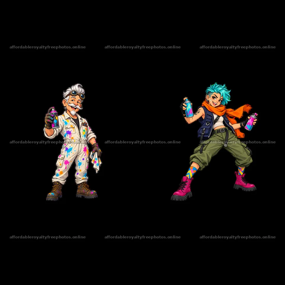 Cool graffiti sprayer characters with colorful spray cans – royalty-free photos 7746x7746