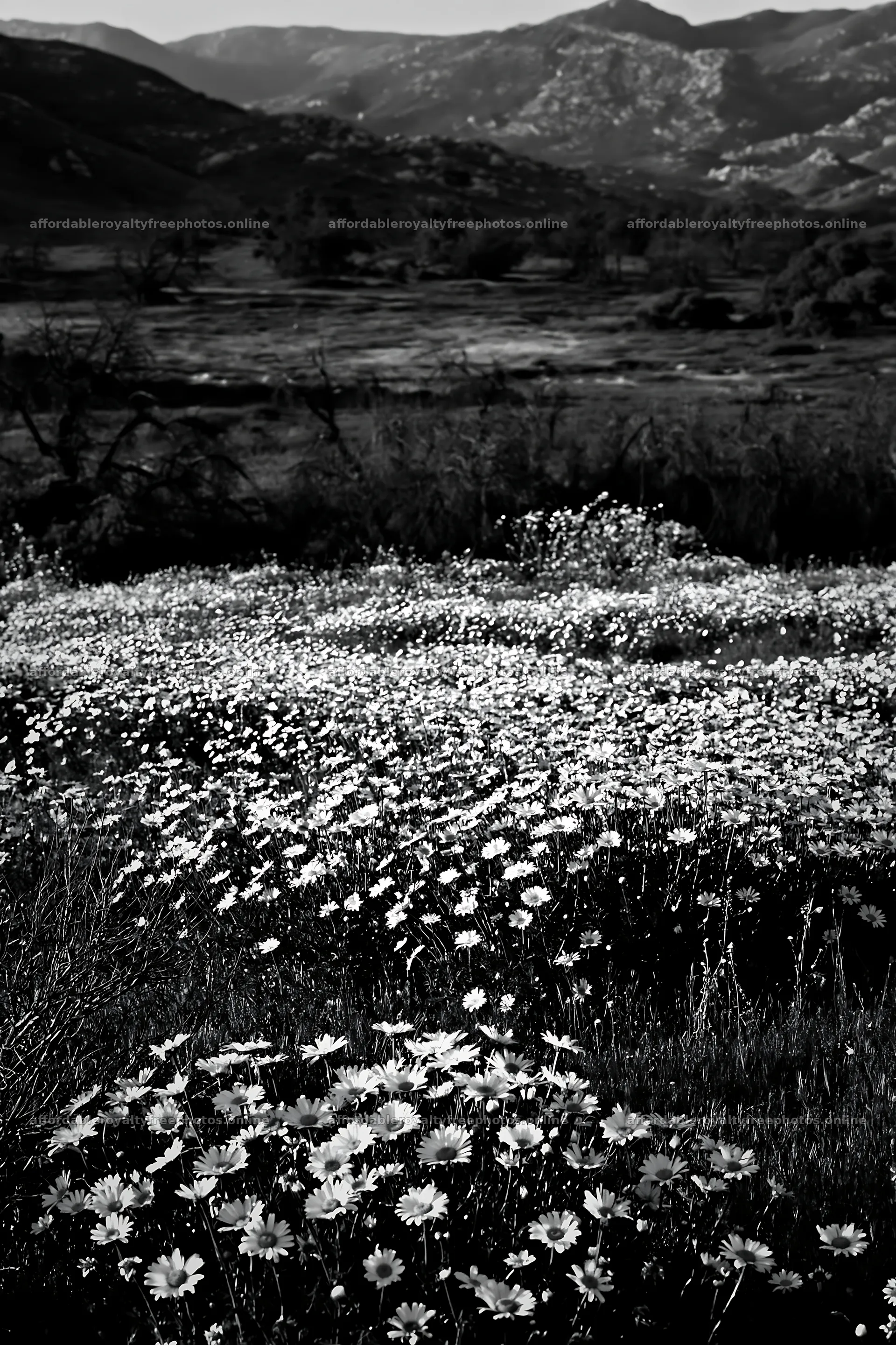 Cloudy foothill meadow with wildflowers in the foreground – royalty-free photos 6480x9722