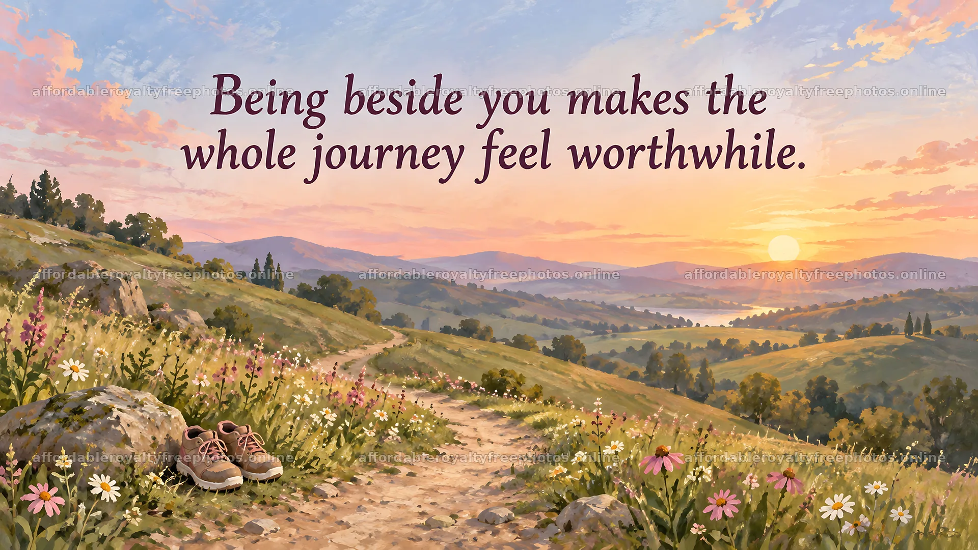 Love Journey Quote Over a Sunset Hiking Trail – royalty-free photos 10324x5812