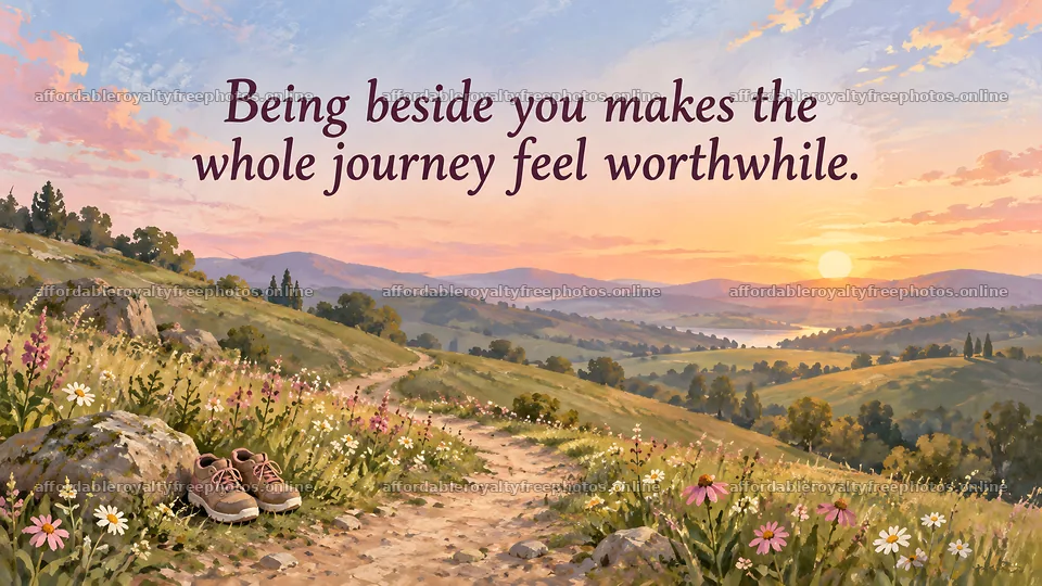 Love Journey Quote Over a Sunset Hiking Trail – royalty-free photos 10324x5812