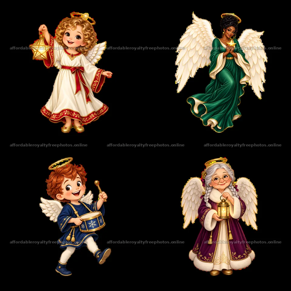 Christmas angel cartoon sticker set with four unique – royalty-free photos 7746x7746