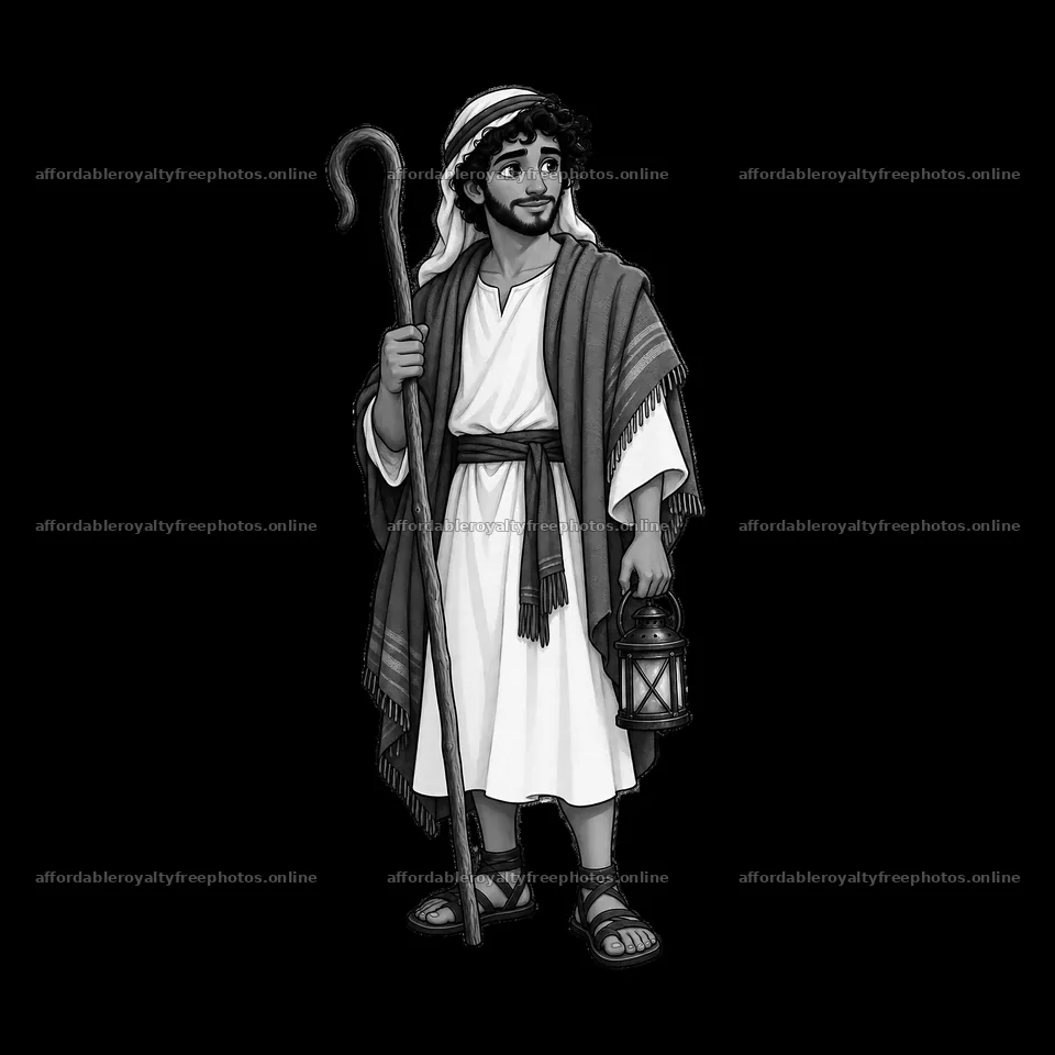 Jesus holding a lantern and staff, wearing traditional – royalty-free photos 7746x7746