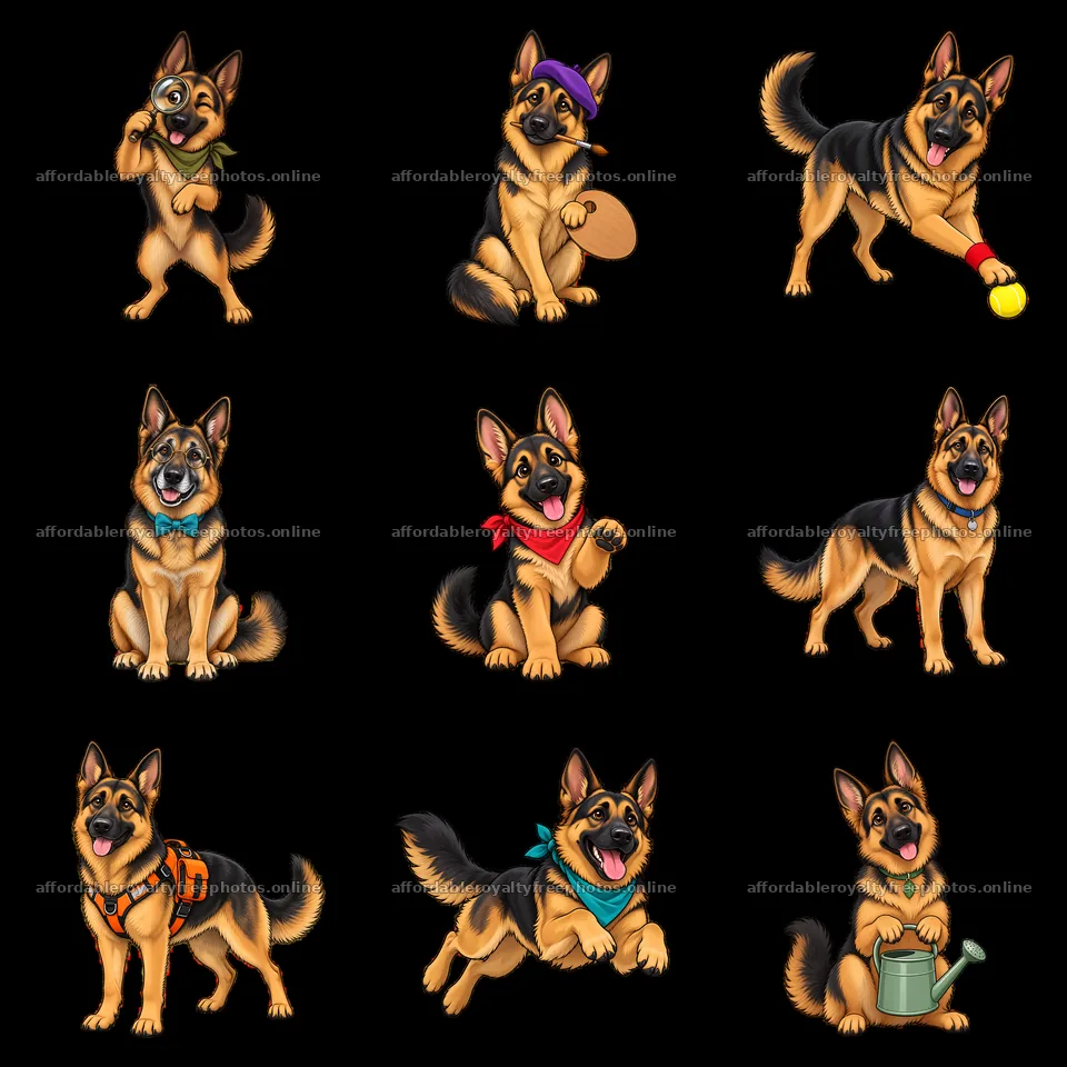 German shepherd dog stickers in various playful actions – royalty-free photos 7746x7746