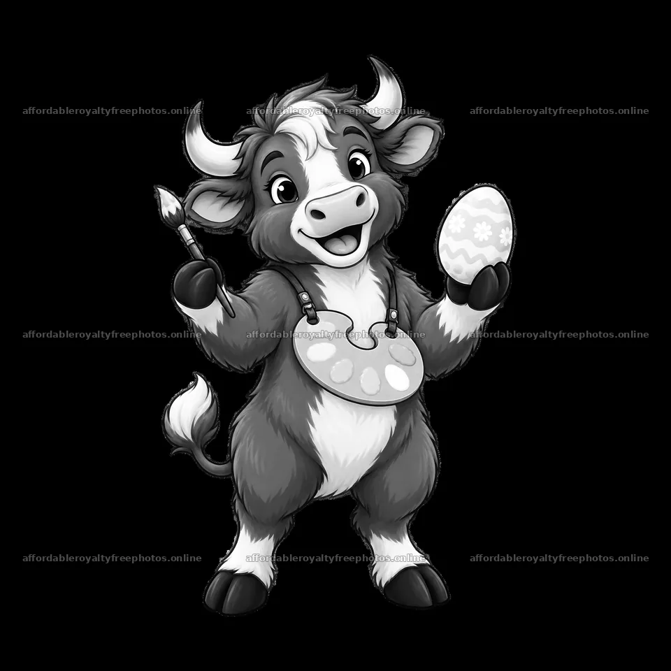 Easter ox holding an egg and paintbrush in a cheerful – royalty-free photos 7746x7746