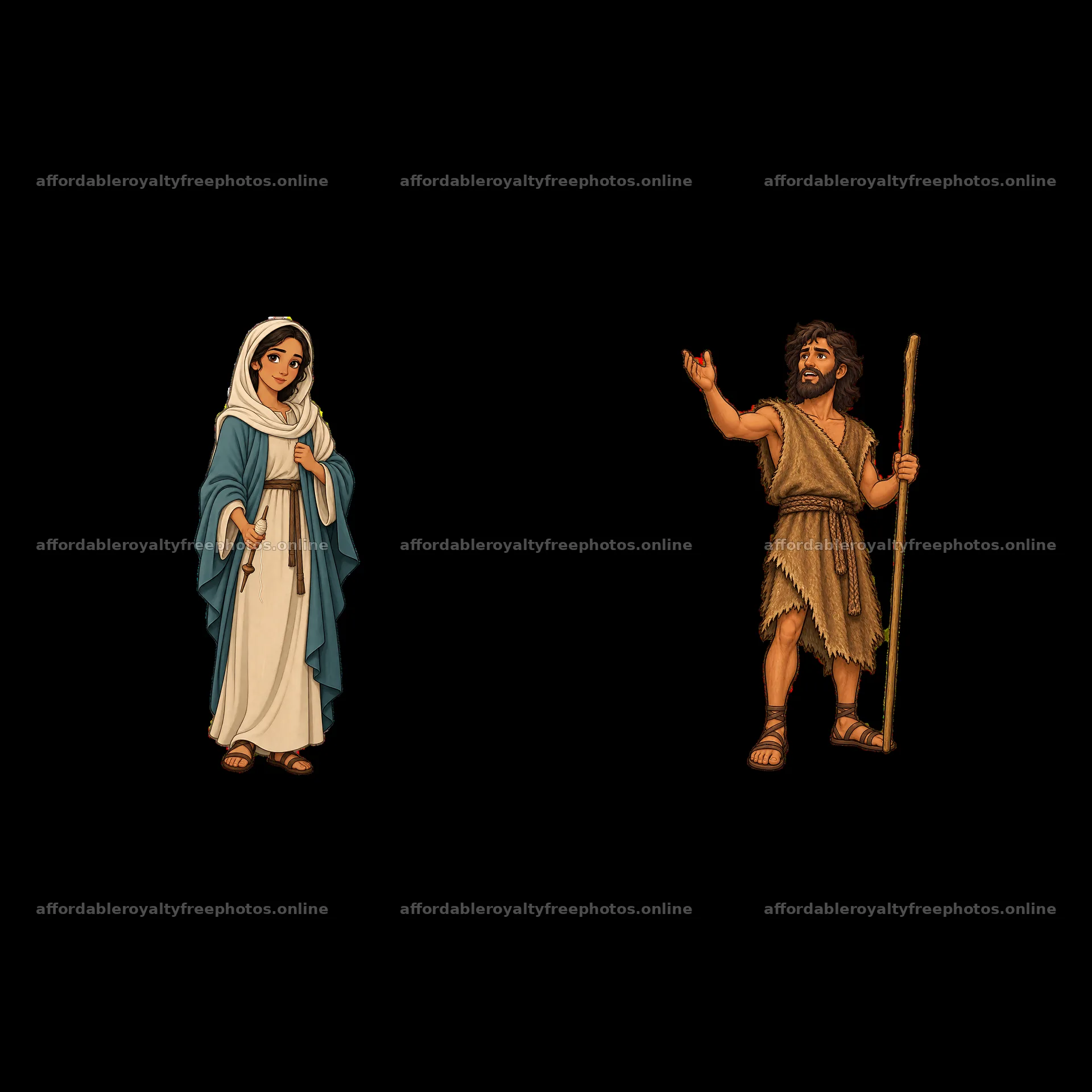 Jesus with Mary and John the Baptist cartoon sticker – royalty-free photos 7746x7746