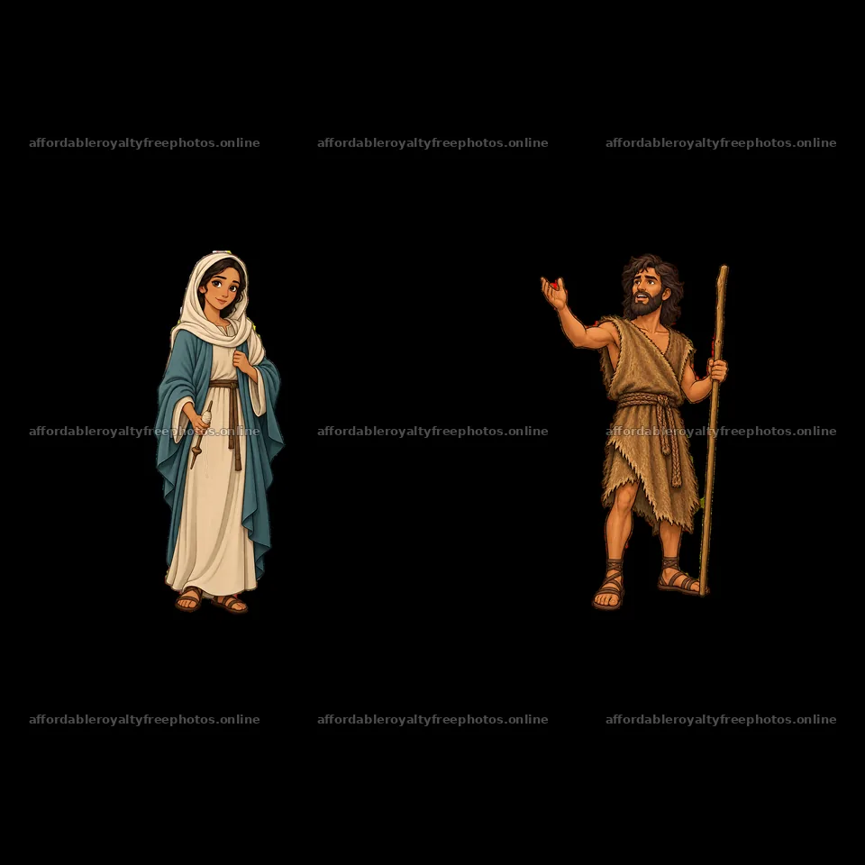 Jesus with Mary and John the Baptist cartoon sticker – royalty-free photos 7746x7746