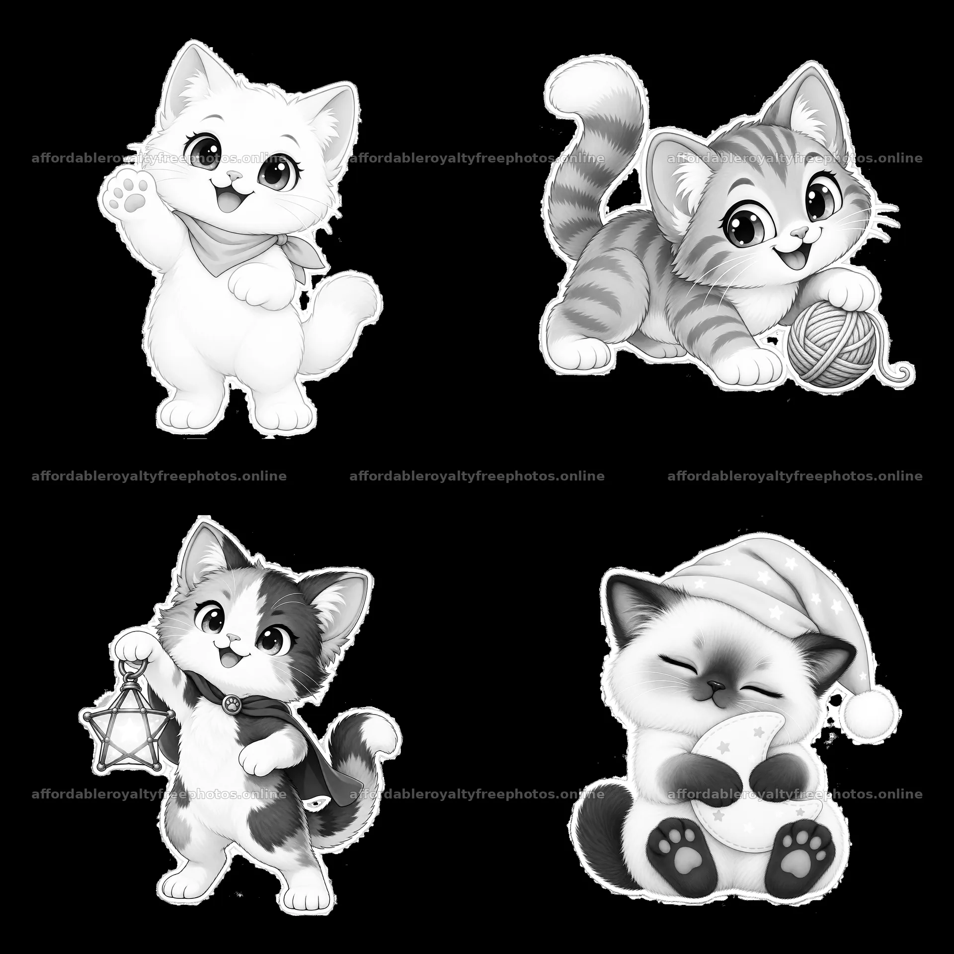 Kawaii cat stickers featuring playful and cute designs – royalty-free photos 7746x7746