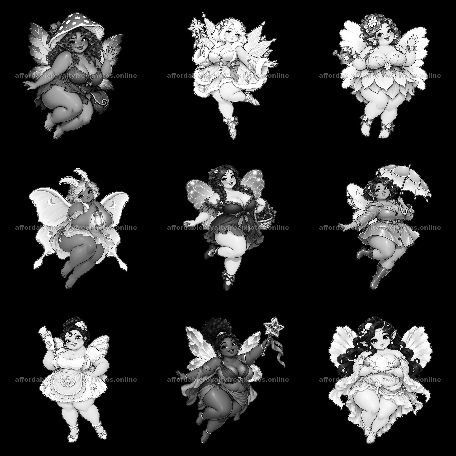 Kawaii ultra-fat fairy cartoon sticker collection in – royalty-free photos 7746x7746
