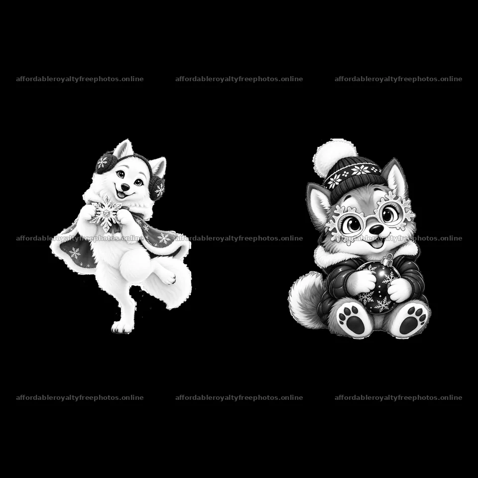 Christmas wolf characters in festive poses with winter – royalty-free photos 7746x7746
