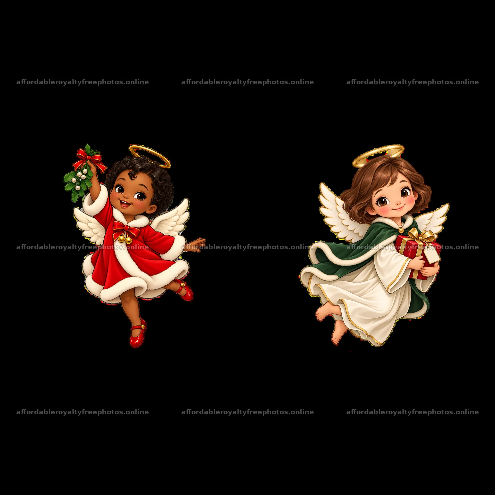 Christmas angels with gifts and mistletoe in festive – royalty-free photos 7746x7746