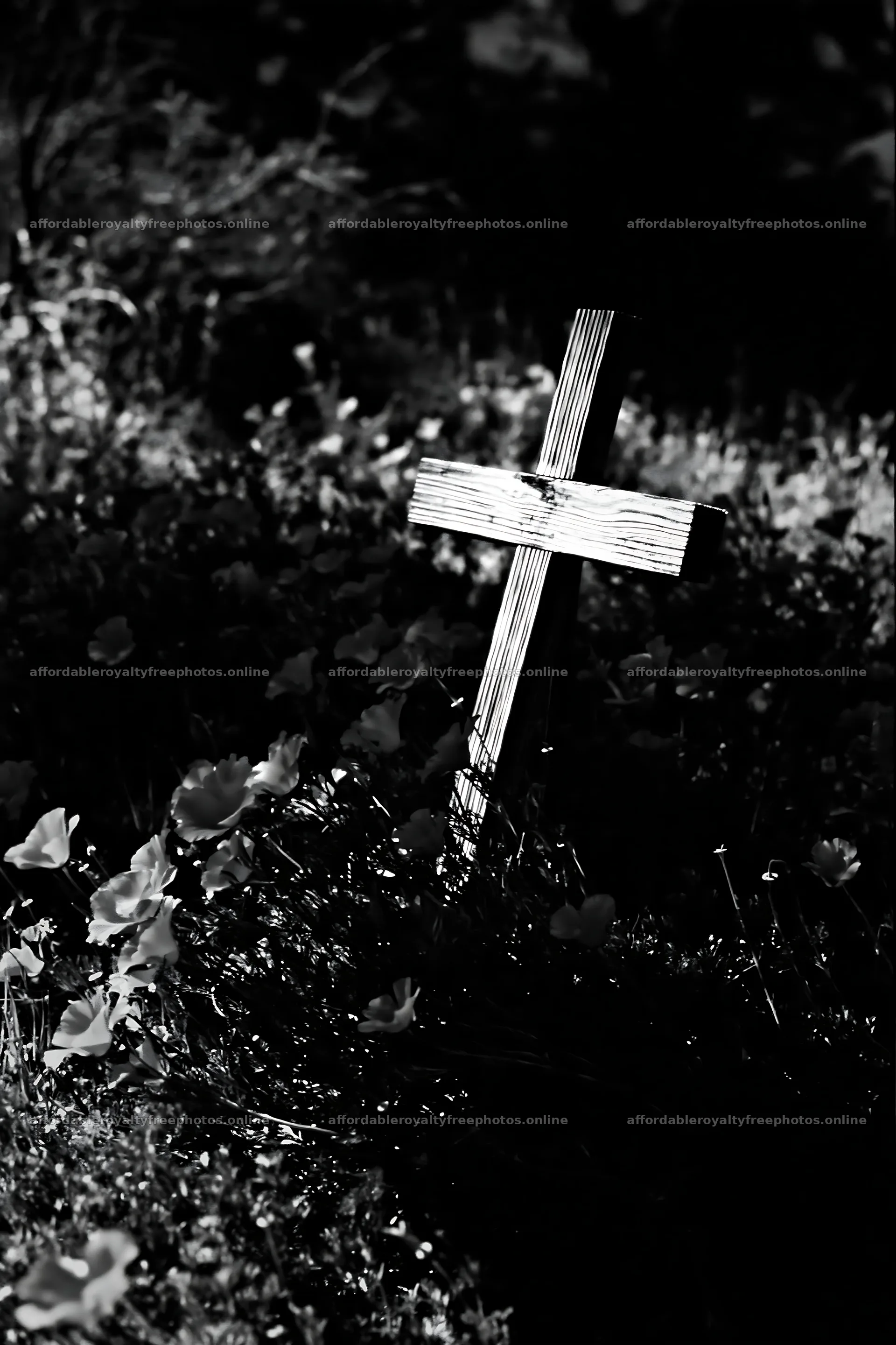 Wooden Christian cross in mountain meadow surrounded by – royalty-free photos 6480x9722