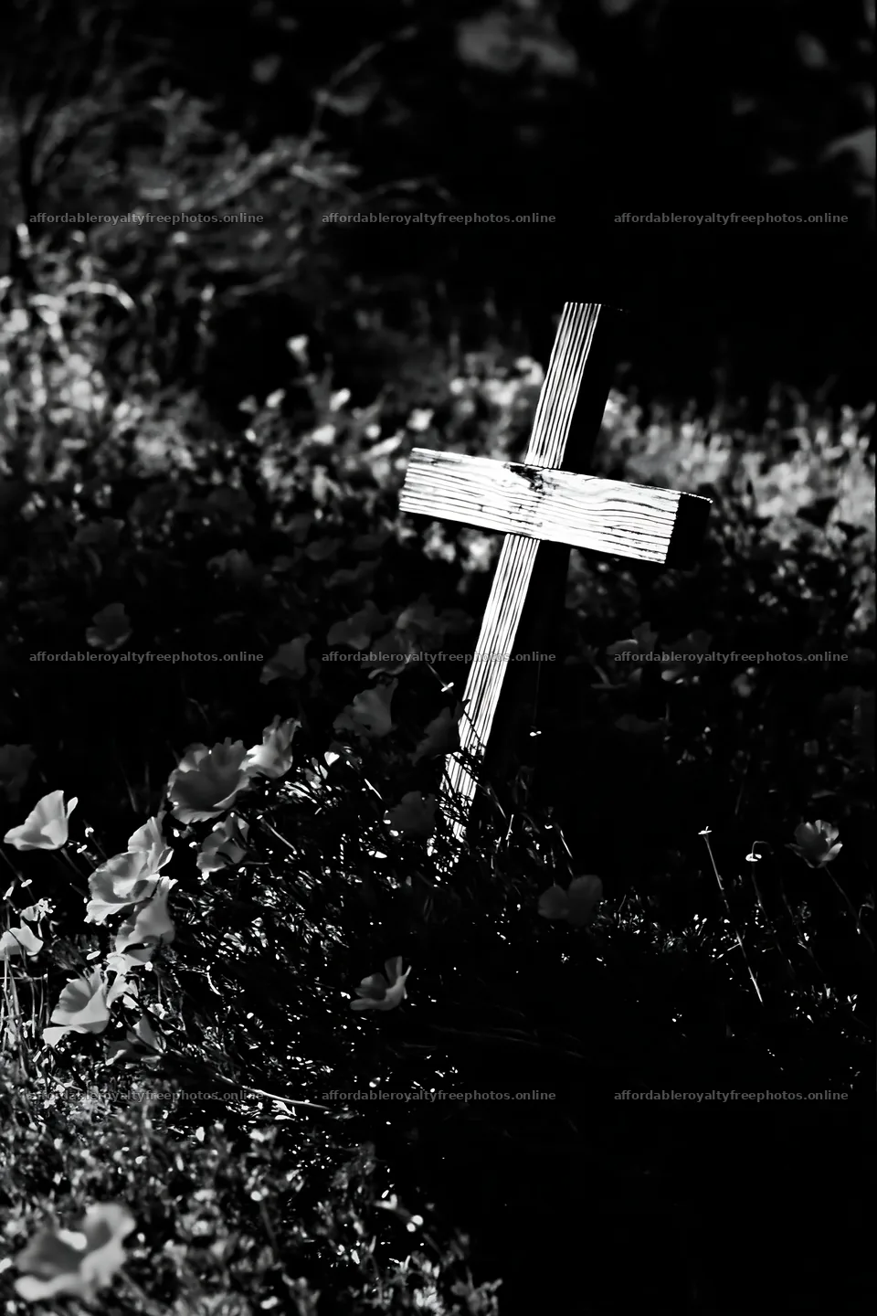 Wooden Christian cross in mountain meadow surrounded by – royalty-free photos 6480x9722