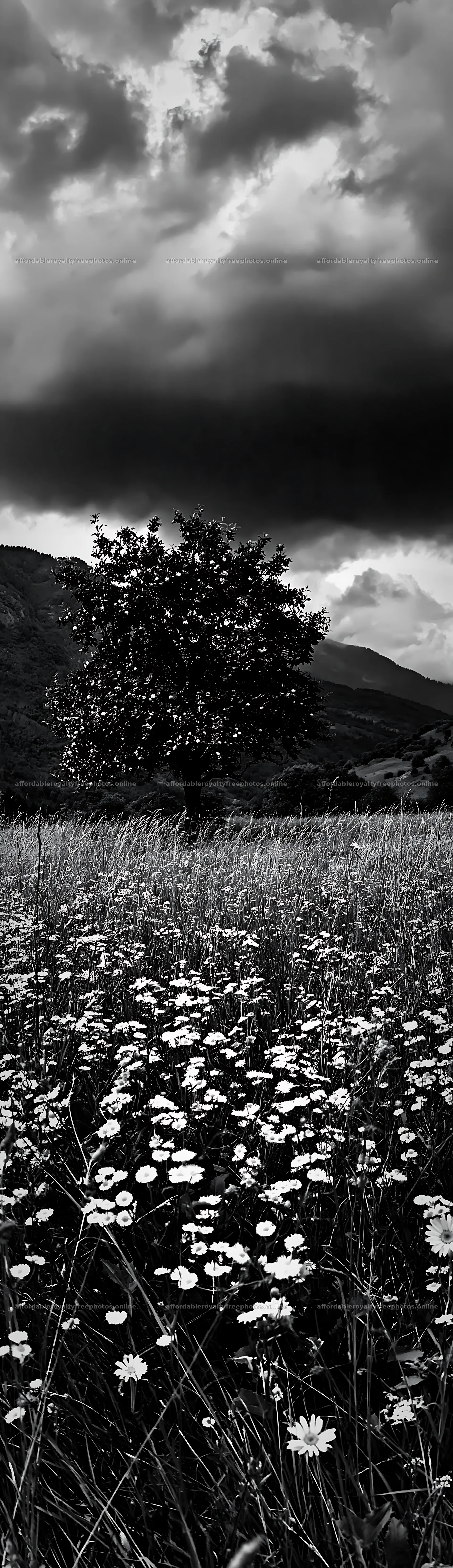 Apple meadow in valley with tree and flowers under – royalty-free photos 4268x14762