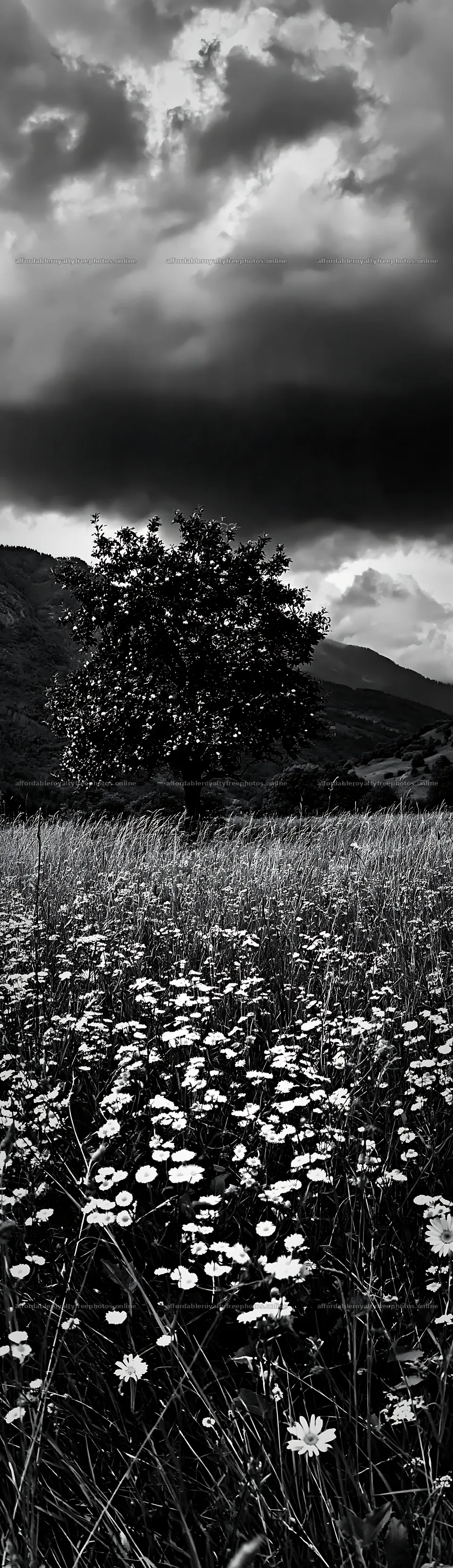 Apple meadow in valley with tree and flowers under – royalty-free photos 4268x14762