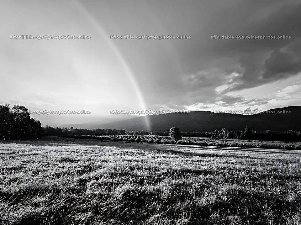 Valley apple meadow under rainbow after rain – royalty-free photos 9174x6866