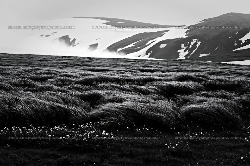 Akita snowmelt meadow with silver grasses in black and – royalty-free photos 9722x6480