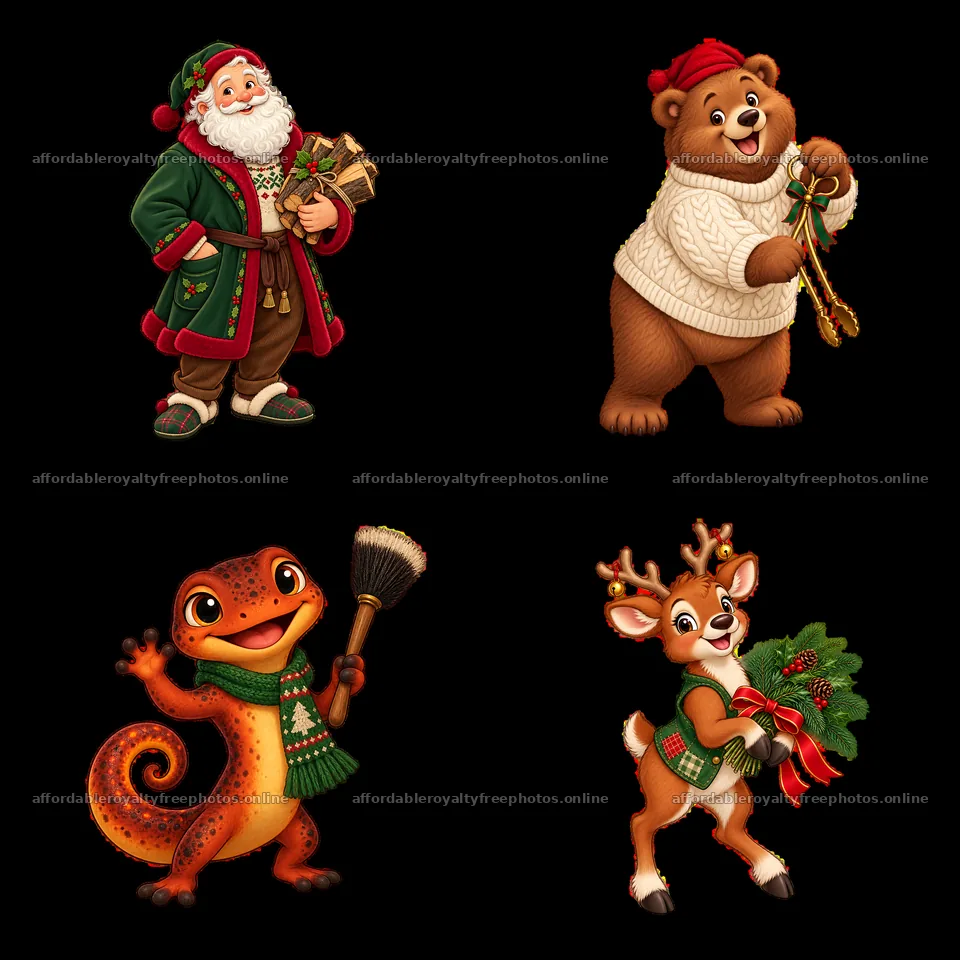 Christmas characters by the fireplace in a cozy – royalty-free photos 7746x7746