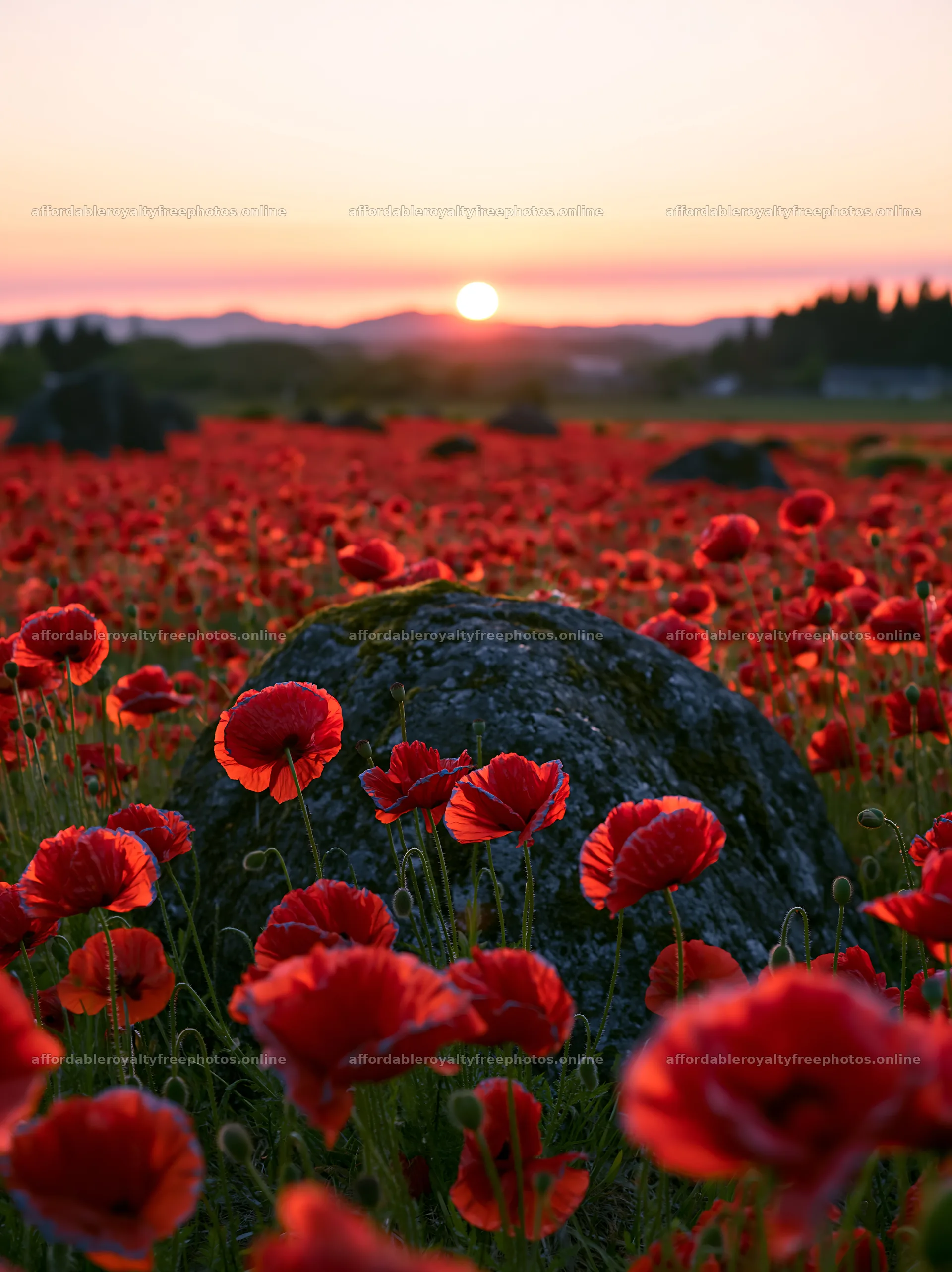 Miyagi spring recovery meadow mossy stone with poppy – royalty-free photos 6866x9174
