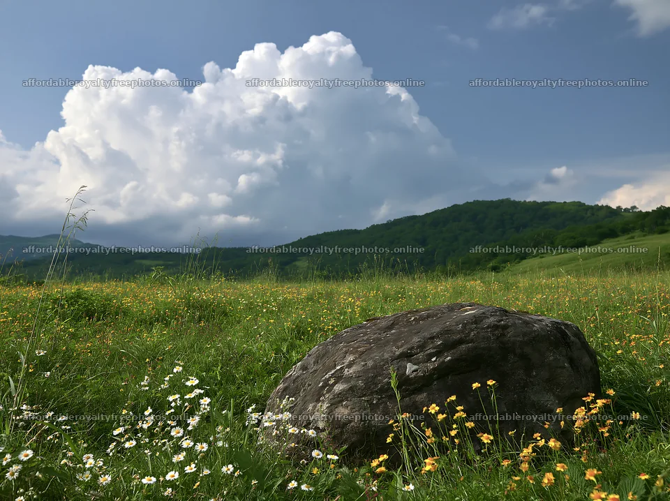 Aomori climate resilient meadow with boulder – royalty-free photos 9174x6866