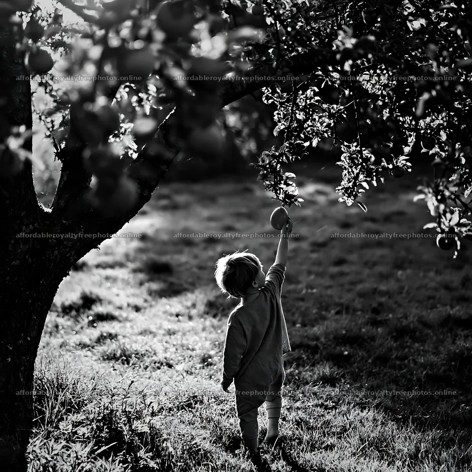 Child reaching for apples on Easter apple tree – royalty-free photos 7938x7938