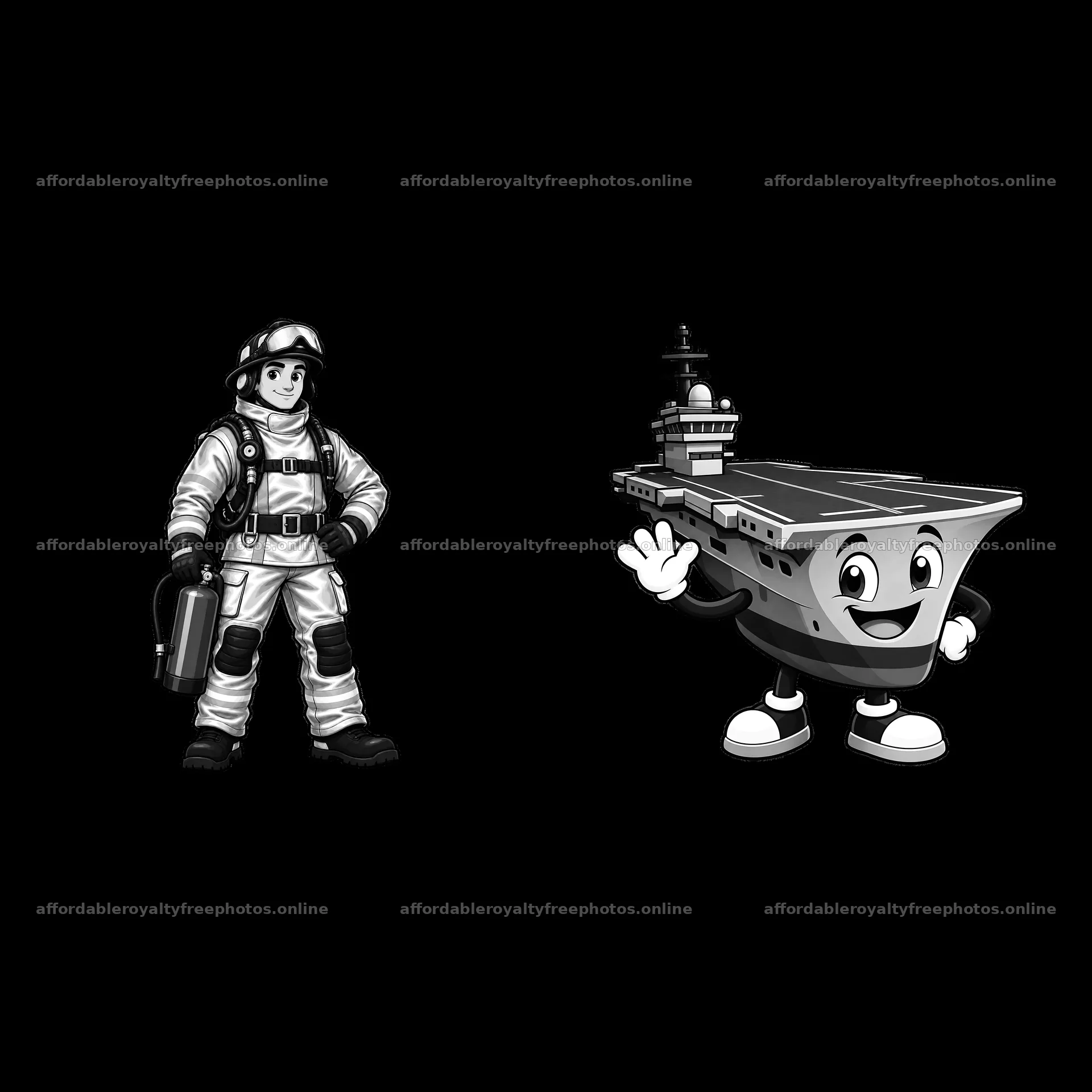 Cartoon pilot character and aircraft carrier mascot – royalty-free photos 7746x7746
