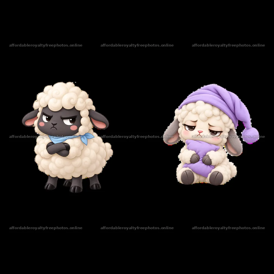 Kawaii grumpy sheep in playful poses and soft colors – royalty-free photos 7746x7746