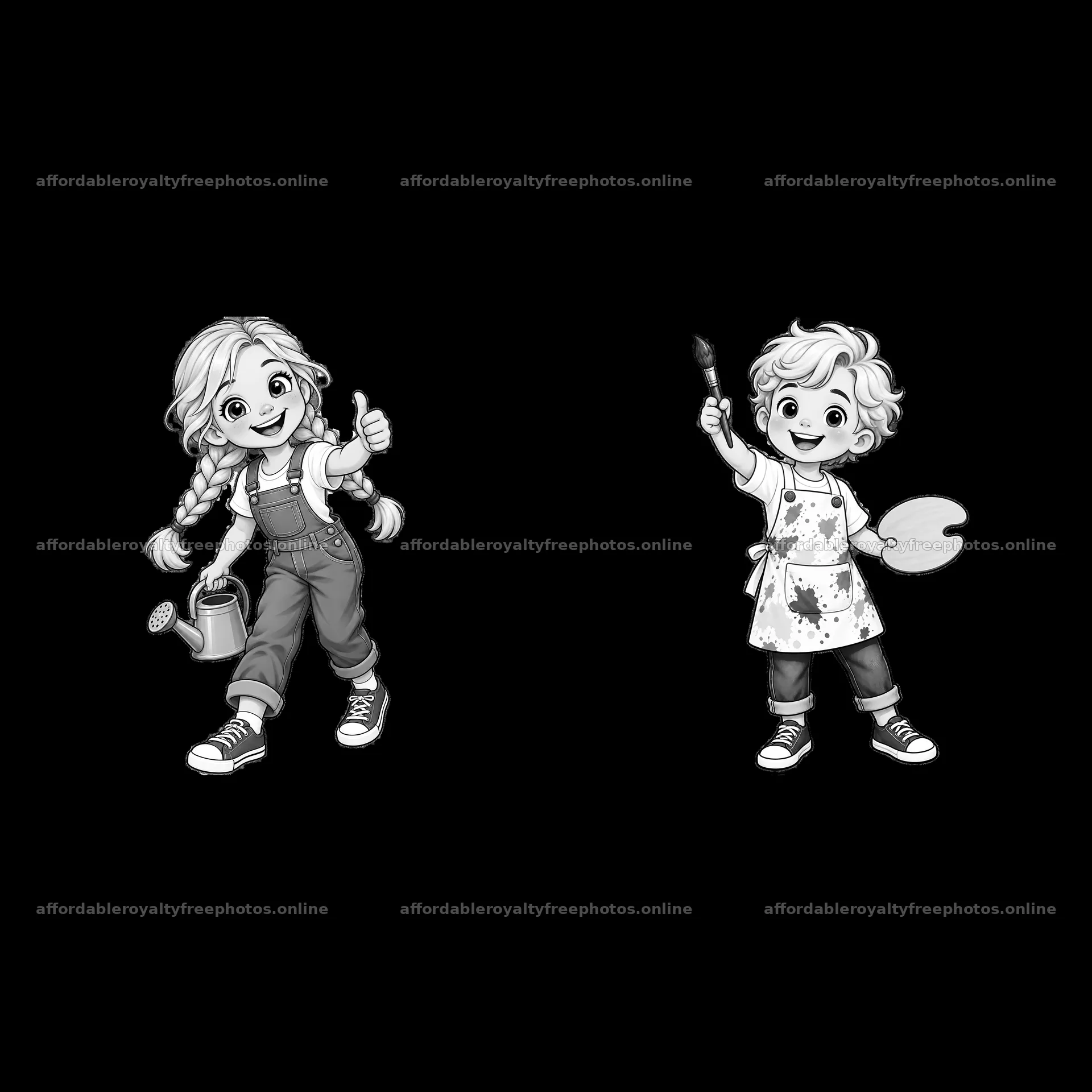 Blond children engaging in activities with art supplies – royalty-free photos 7746x7746