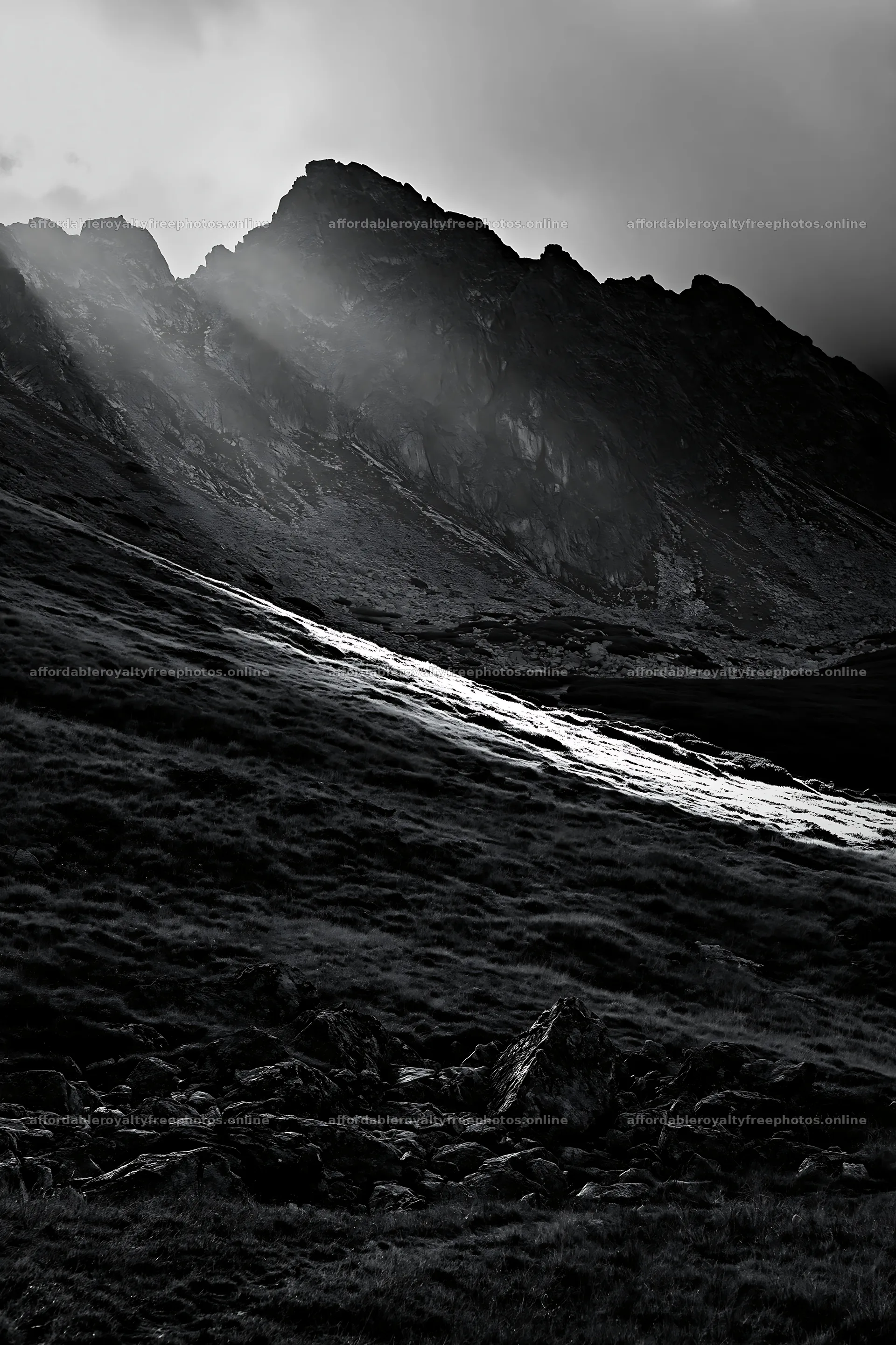 Meadow mountain sunrays illuminate rocky landscape – royalty-free photos 6480x9722