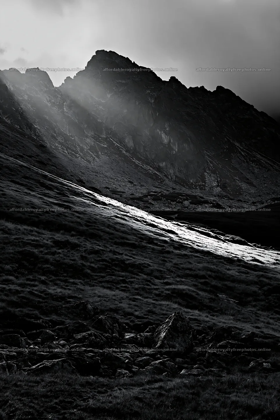 Meadow mountain sunrays illuminate rocky landscape – royalty-free photos 6480x9722