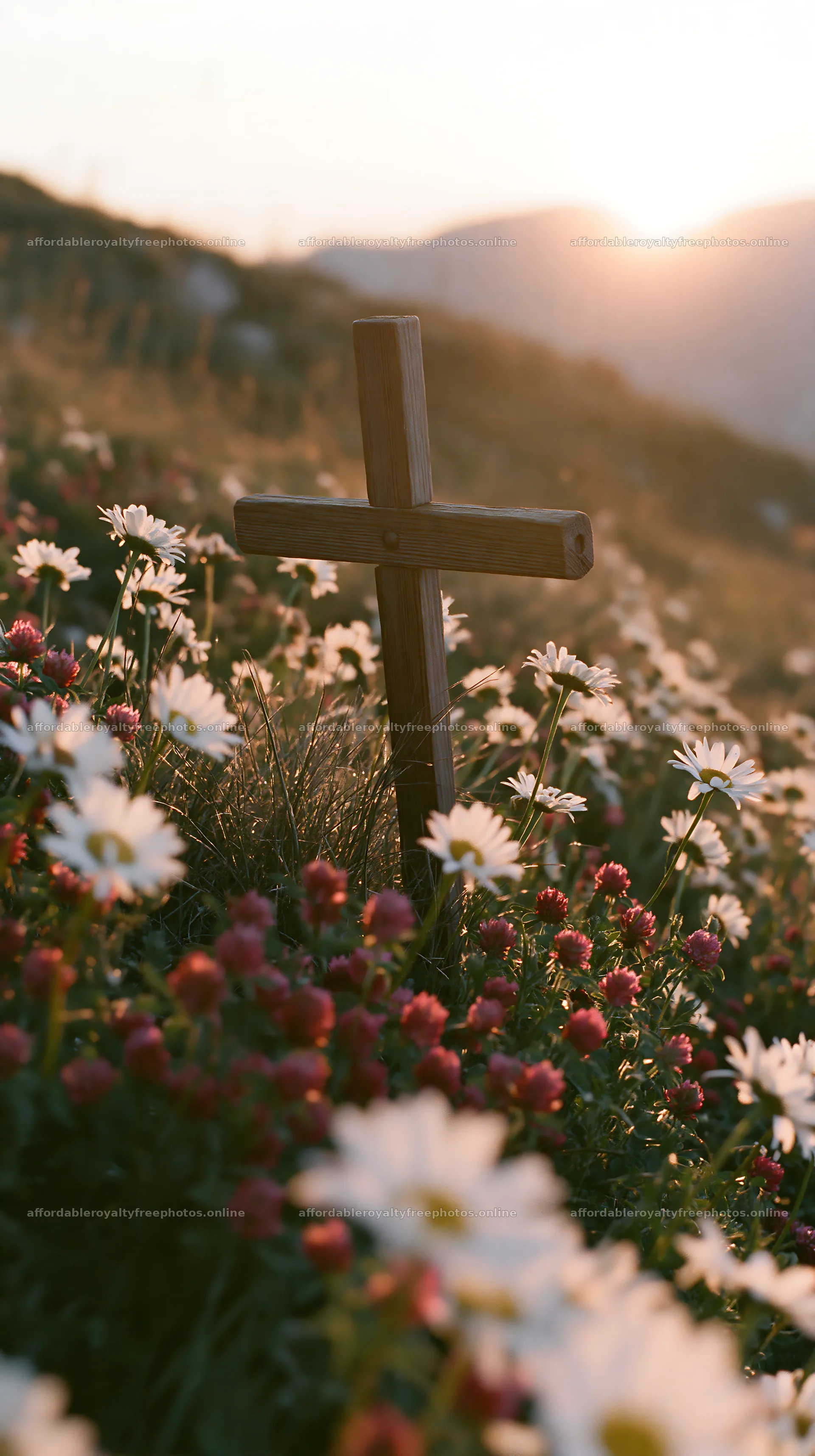 Christian cross above secluded mountain meadow – royalty-free photos 5938x10608