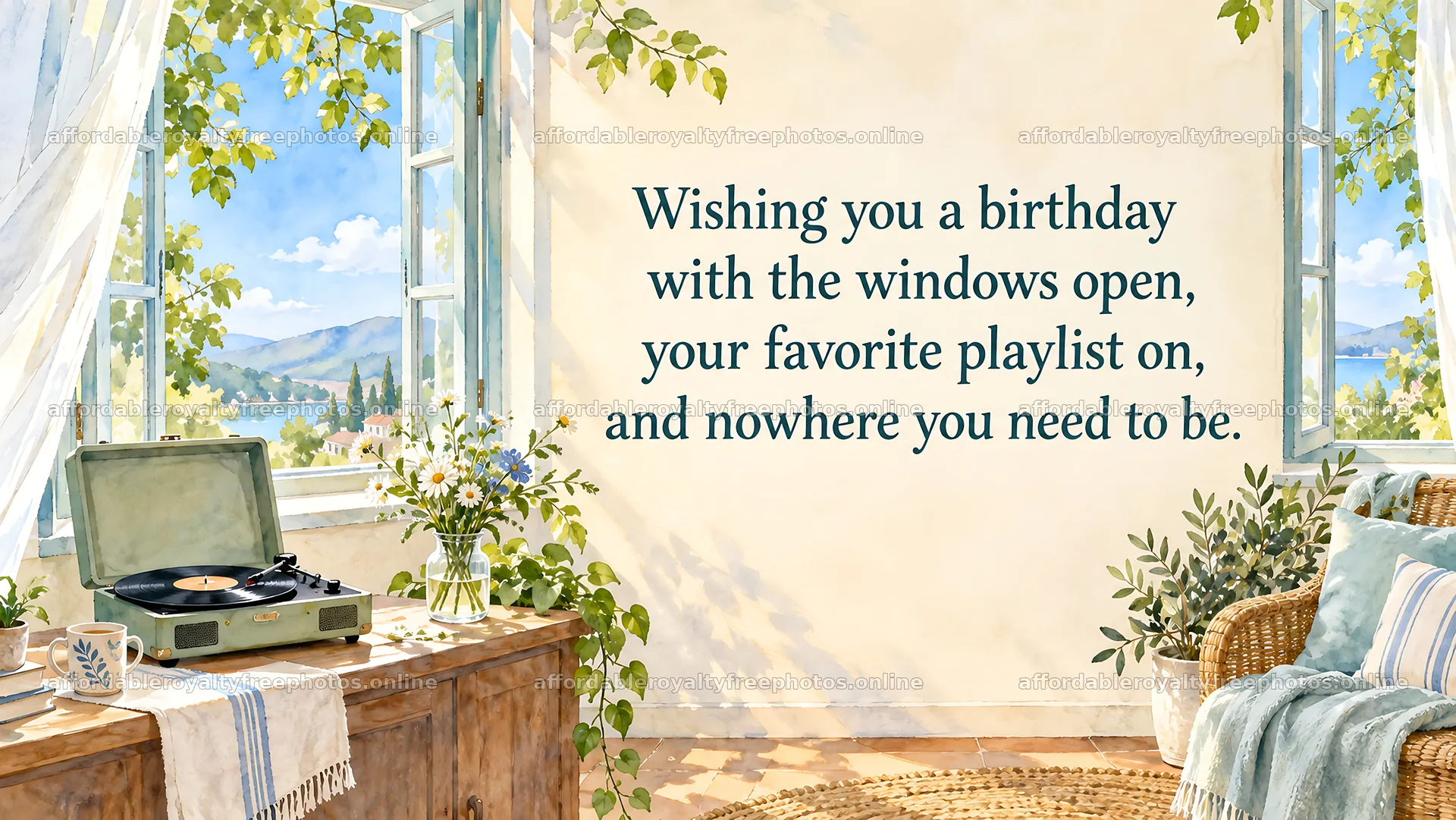 Relaxed Birthday Greeting with Open Windows – royalty-free photos 10324x5812