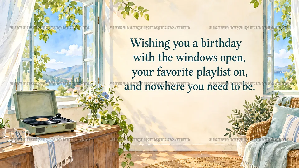 Relaxed Birthday Greeting with Open Windows – royalty-free photos 10324x5812