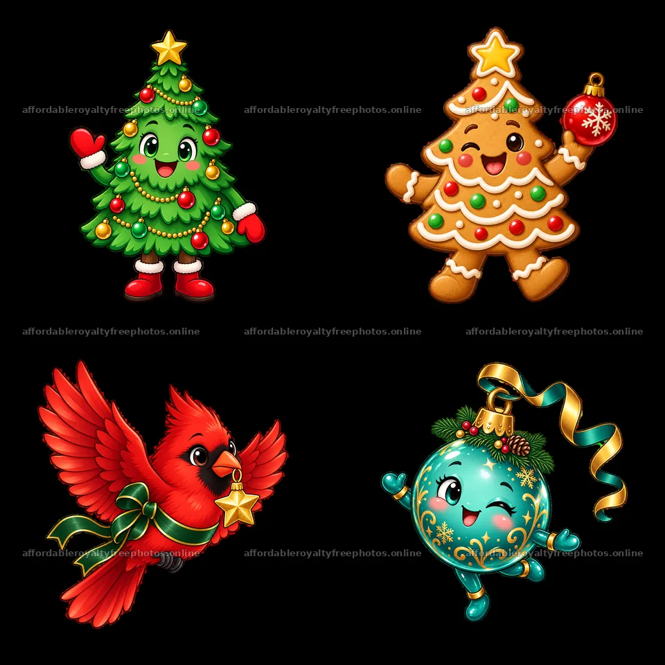 Christmas tree and holiday characters in colorful – royalty-free photos 7746x7746