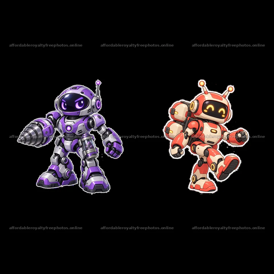 Two colorful mech robots with distinct features and – royalty-free photos 7746x7746