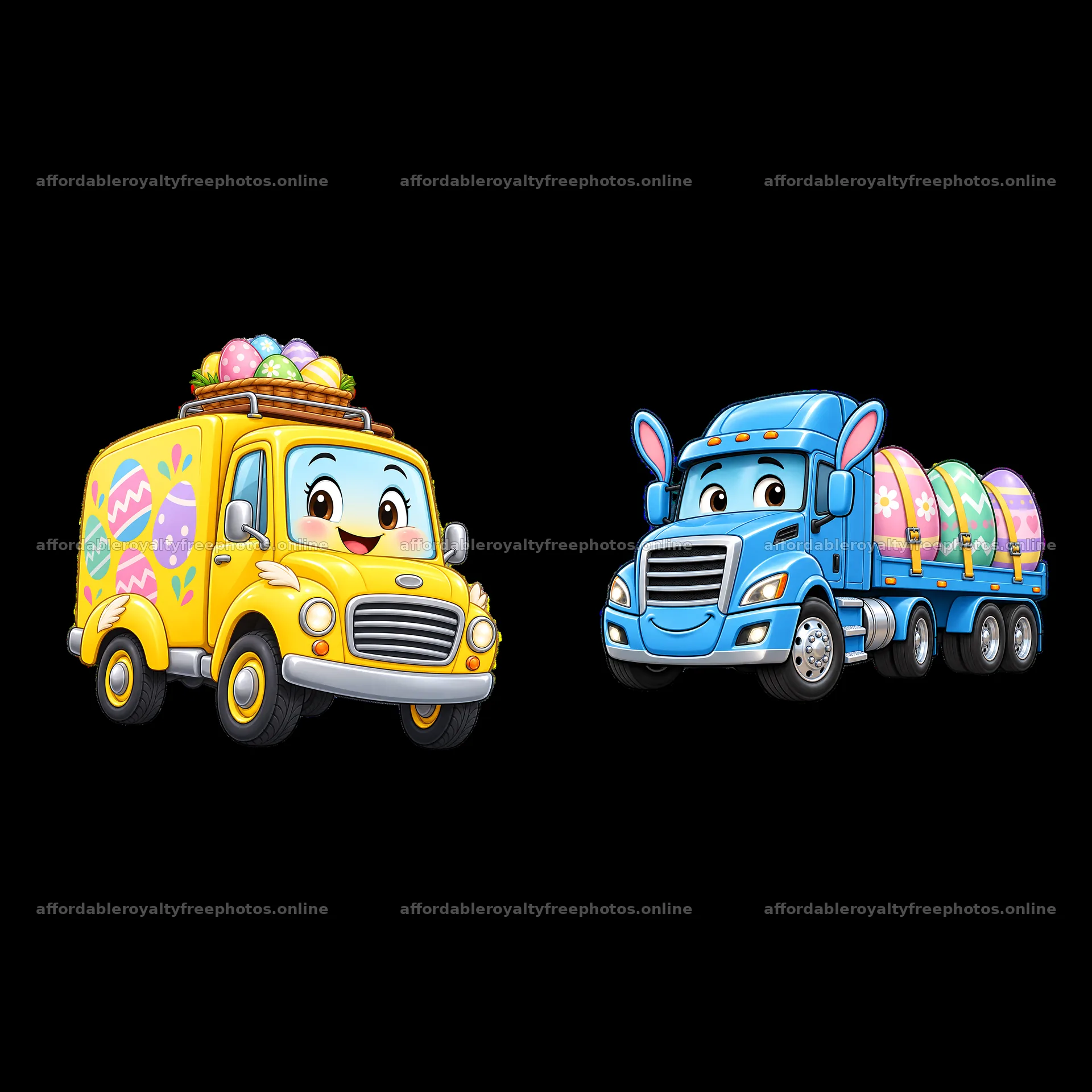 Easter themed trucks carrying colorful eggs and – royalty-free photos 7746x7746